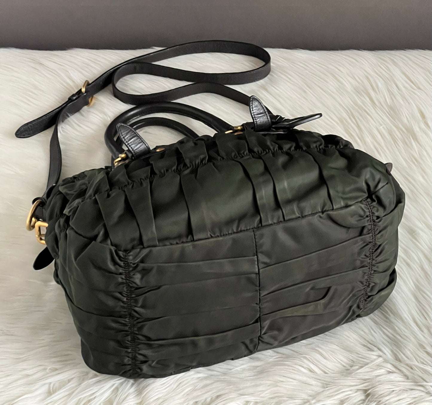 Prada Tessuto Gaufre Nylon Ruched Bag
