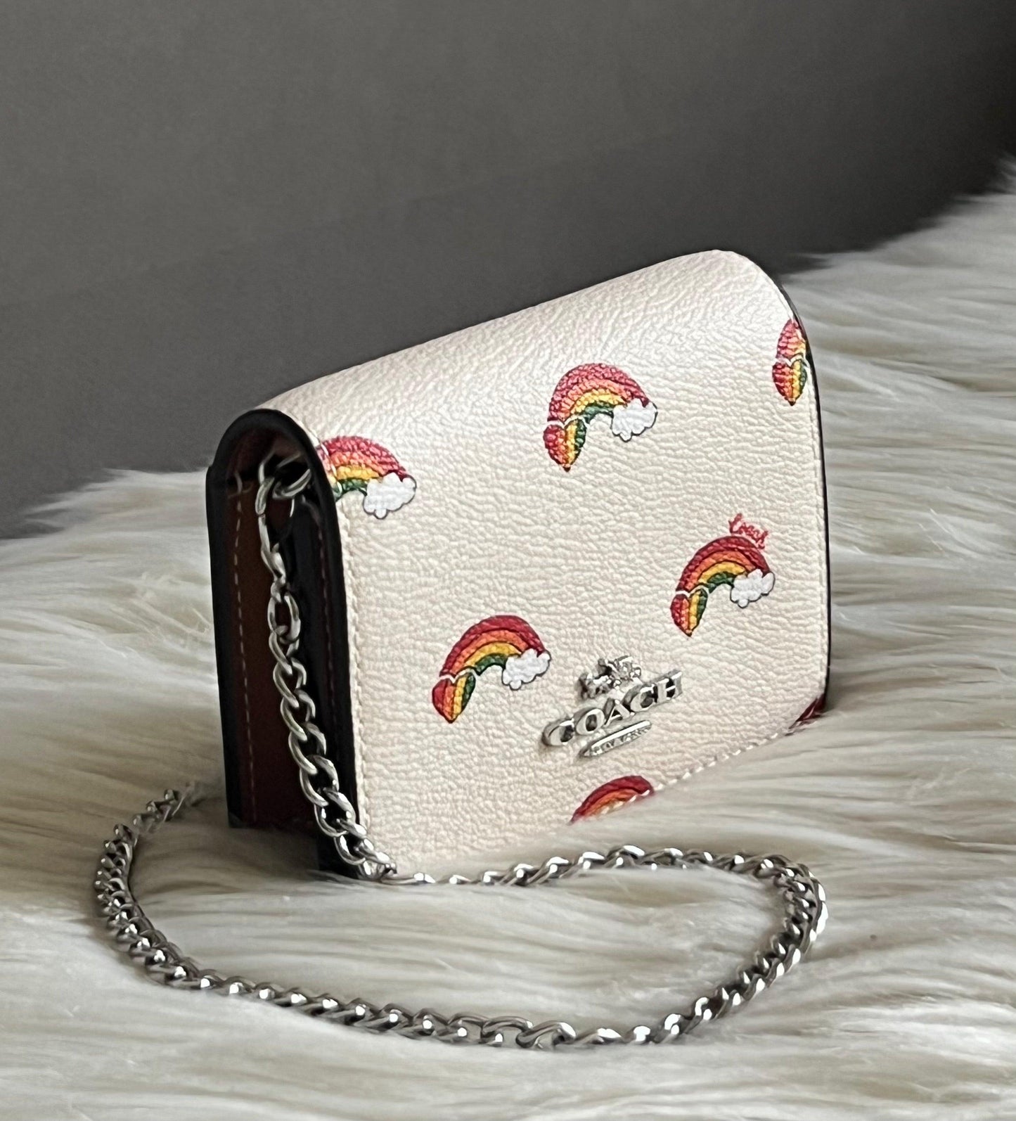 Coach Mini Wallet On A Chain With Rainbow Print