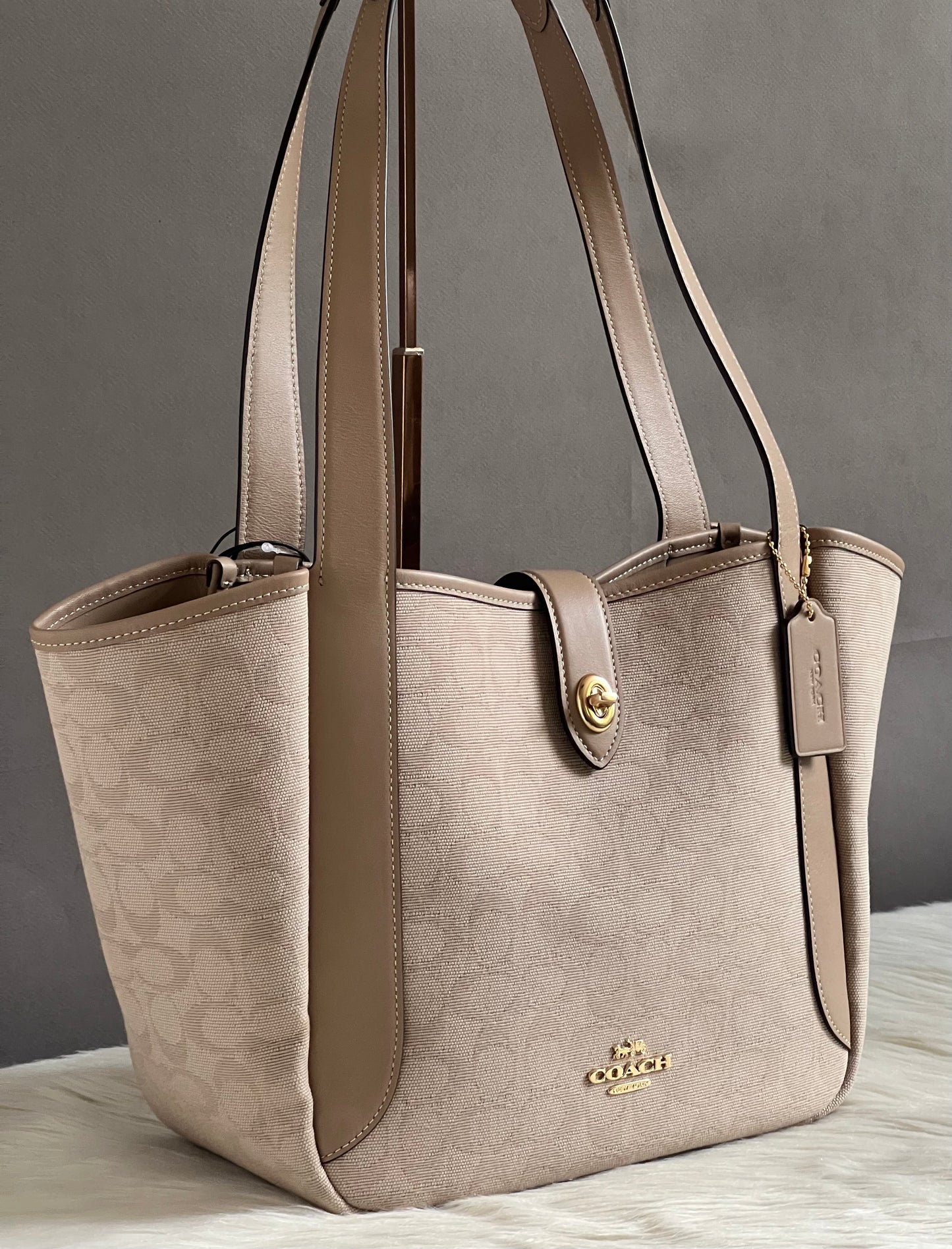 Coach Hadley Turnlock Tote Bag with Signature Canvas