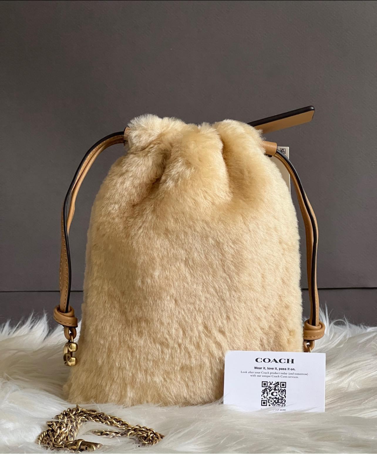 Coach Drawstring Pouch in Shearling