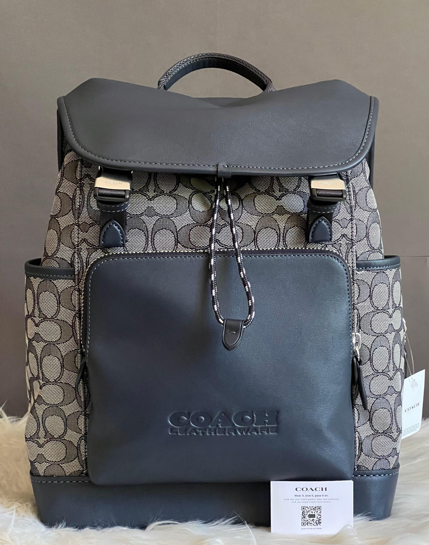 Coach League Flap Backpack in Signature Jacquard