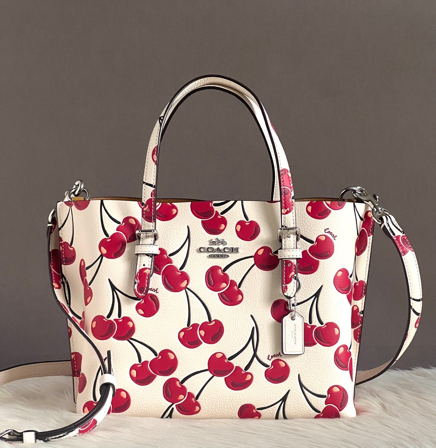 Coach Mollie Tote Bag 25 With Cherry Print
