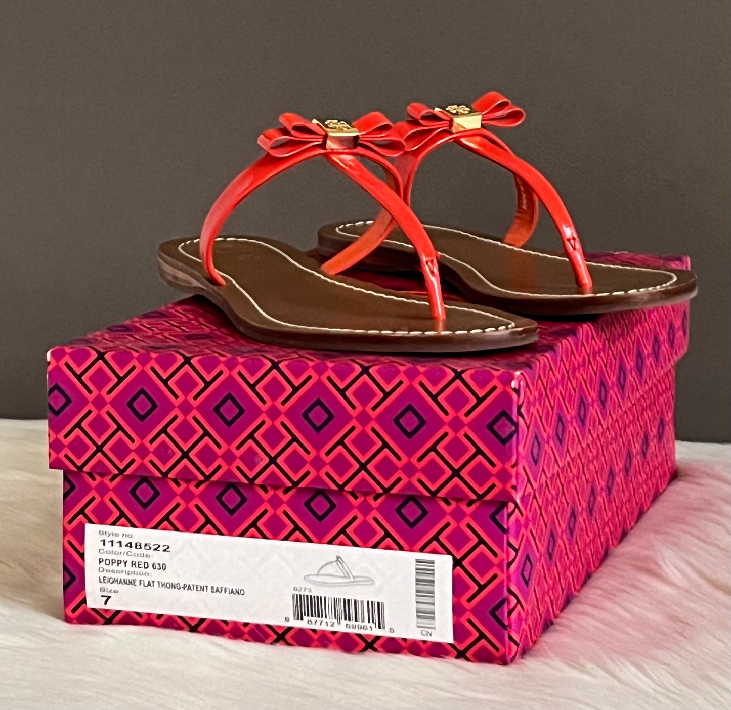 Tory Burch Patent Saffiano Leighanne Flat Thong