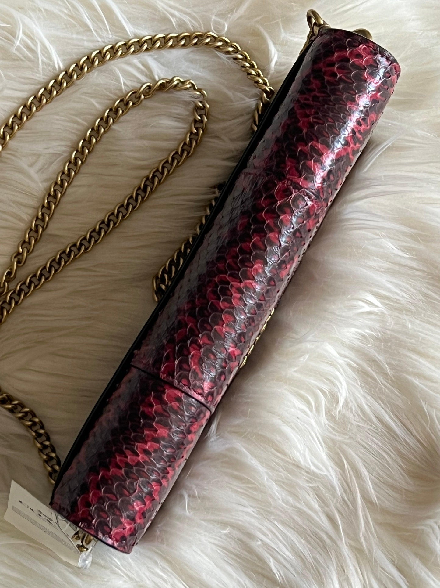 Coach Callie Foldover Chain Clutch in Blocked Snakeskin