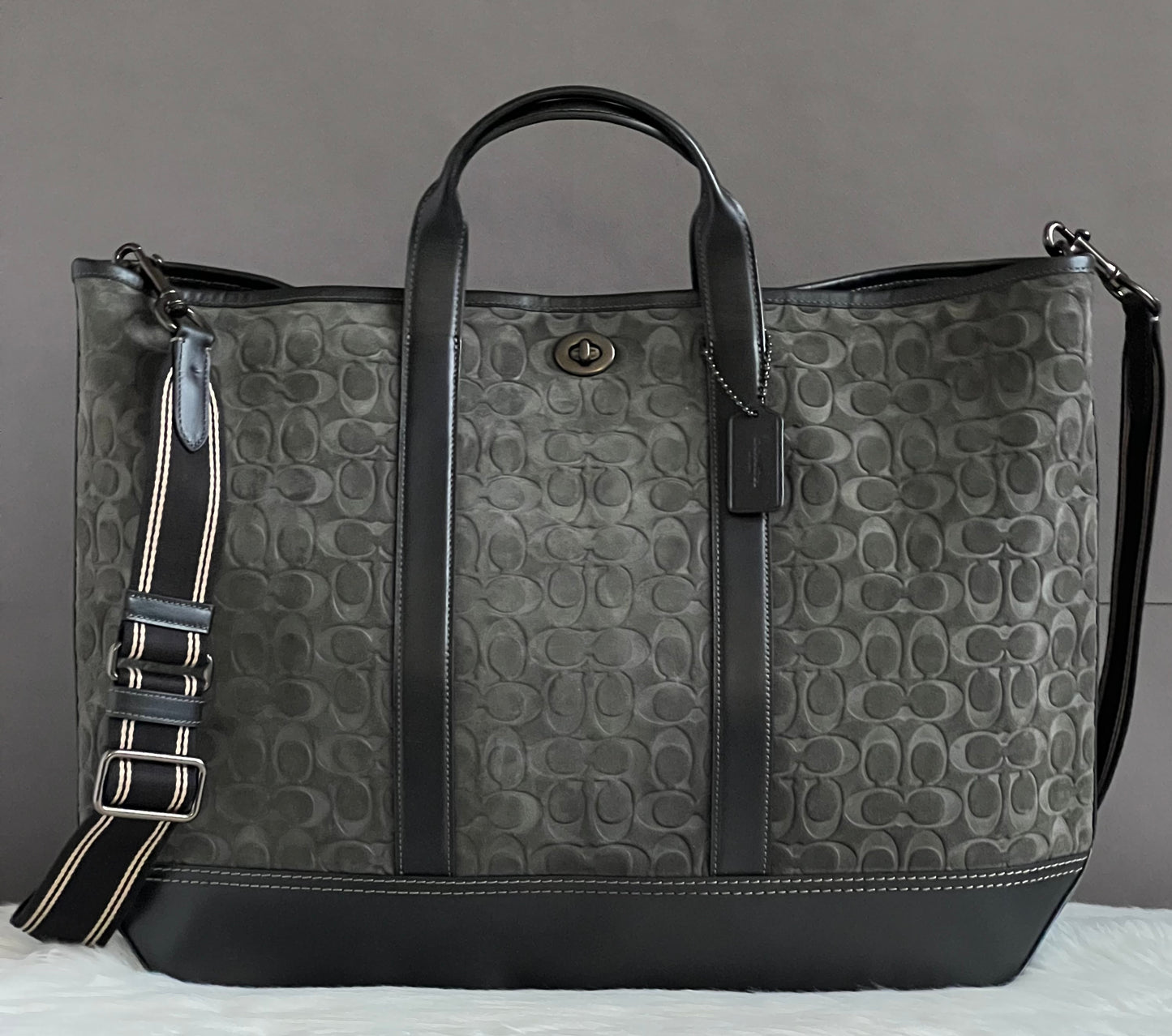 Coach Toby Turnlock Tote In Signature Suede