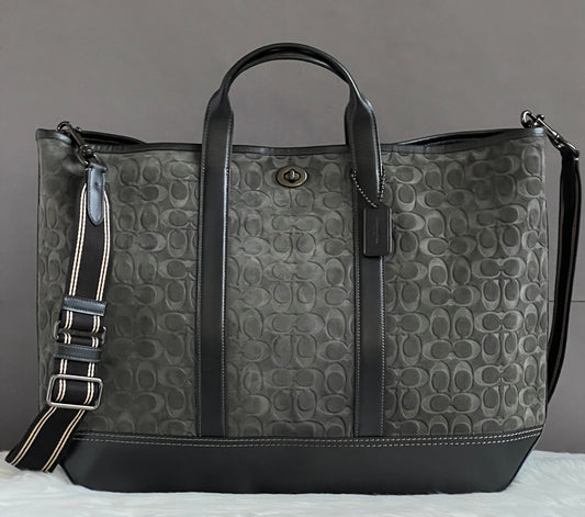 Coach Toby Turnlock Tote In Signature Suede