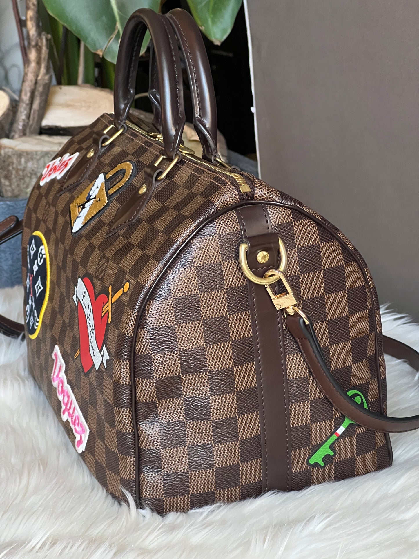Louis Vuitton Damier Speedy 30 World Tour with Patches