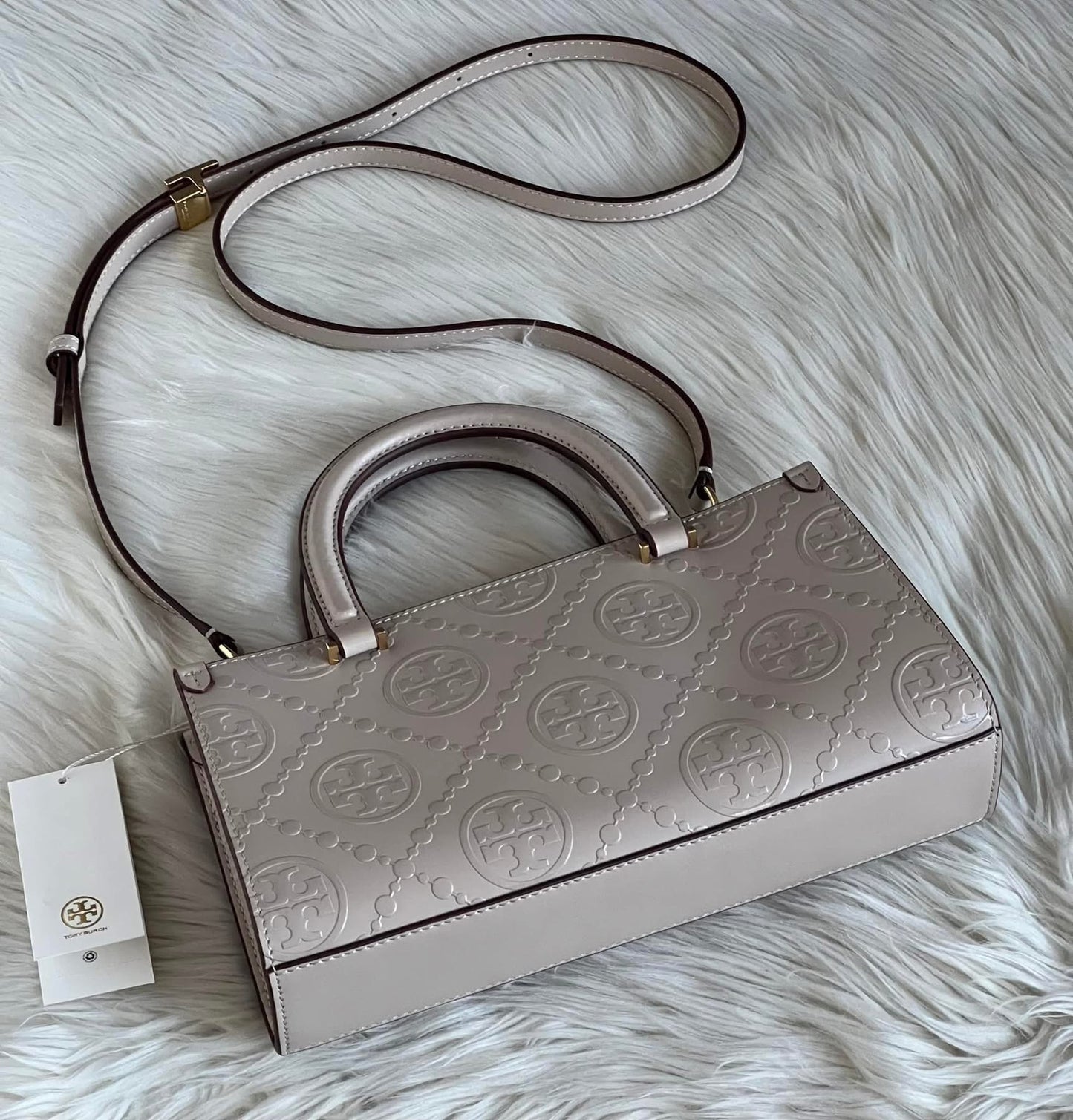 Tory Burch T Monogram Contrast Embossed Small East-West Tote Bag