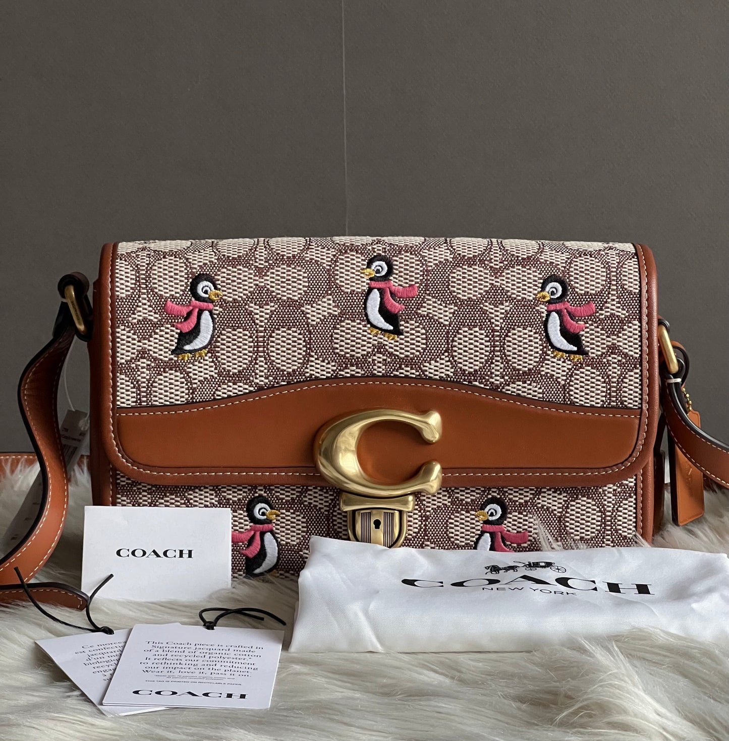 Coach Studio Shoulder Bag in Signature Jacquard with Penguin Motif