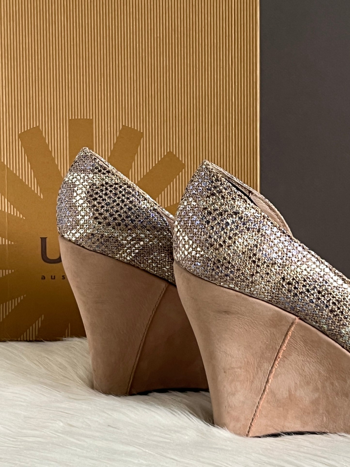 UGG Toura Metallic Snake Print Platform Wedge Sandals