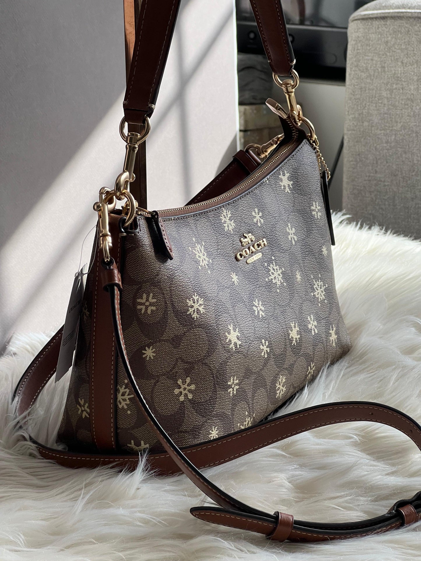 Coach Clara Shoulder Bag in Signature Canvas with Snowflake Print