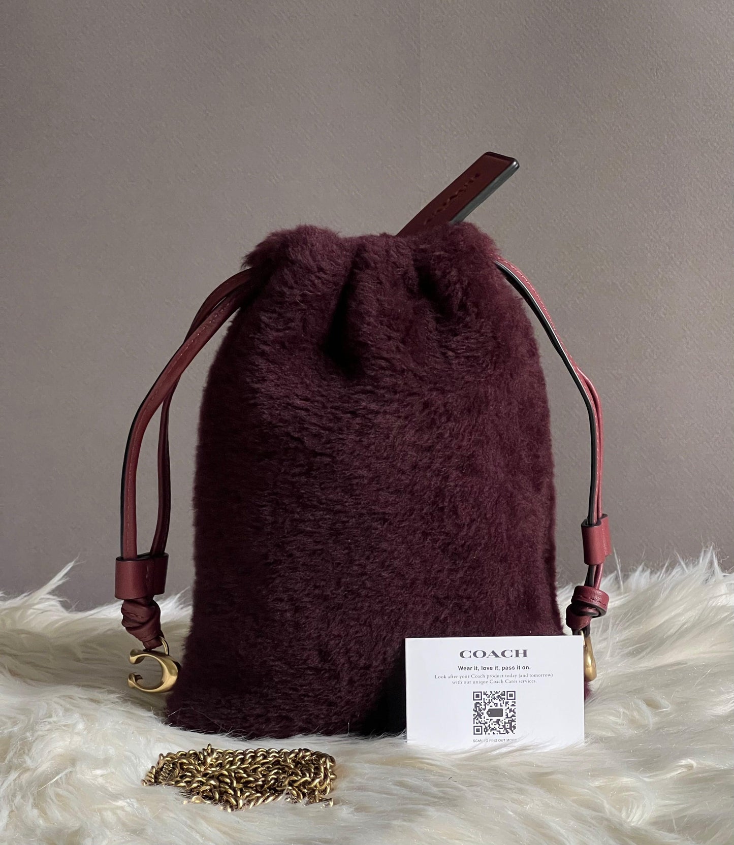 Coach Drawstring Pouch in Shearling