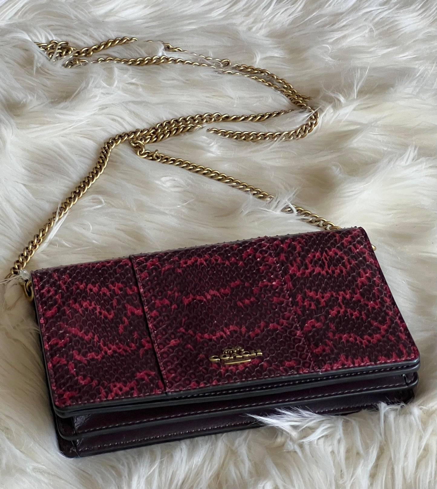 Coach Callie Foldover Chain Clutch in Blocked Snakeskin