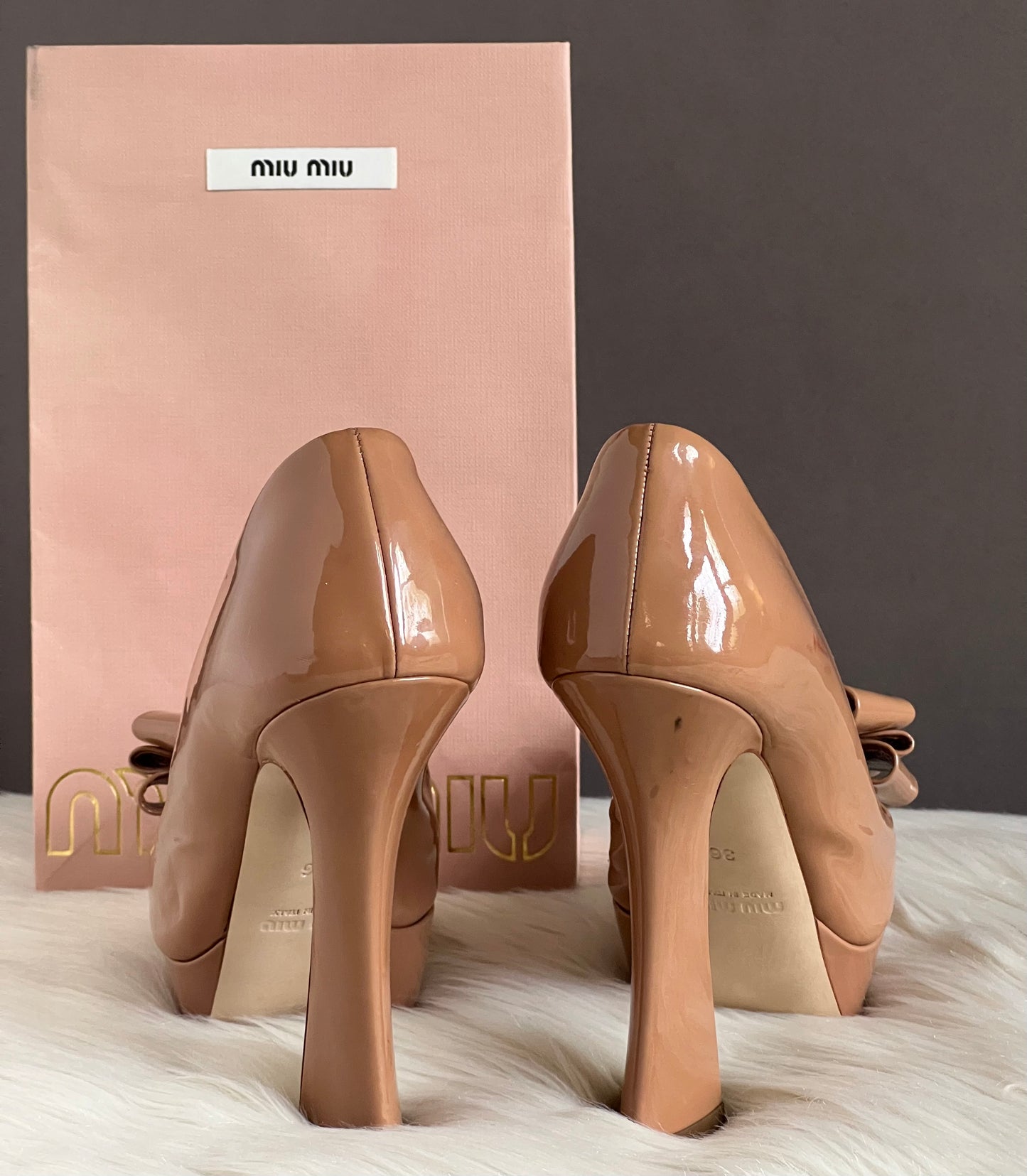 Miu Miu Bow Peep Toe Platform Pumps