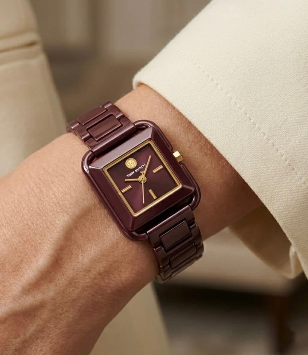 Tory Burch The Kira Square Purple Stainless Watch