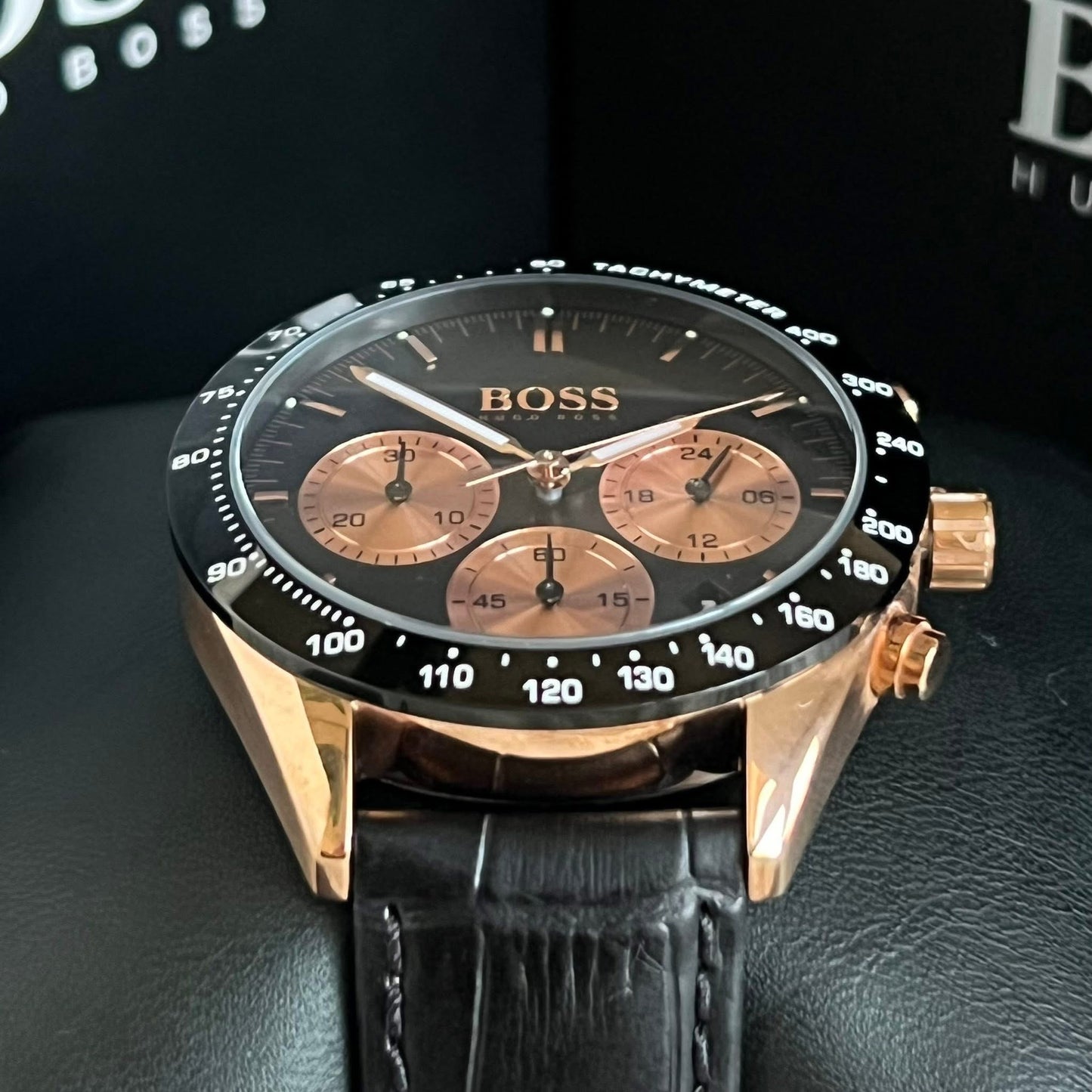 Hugo Boss Men’s Talent Black Leather Chronograph Watch