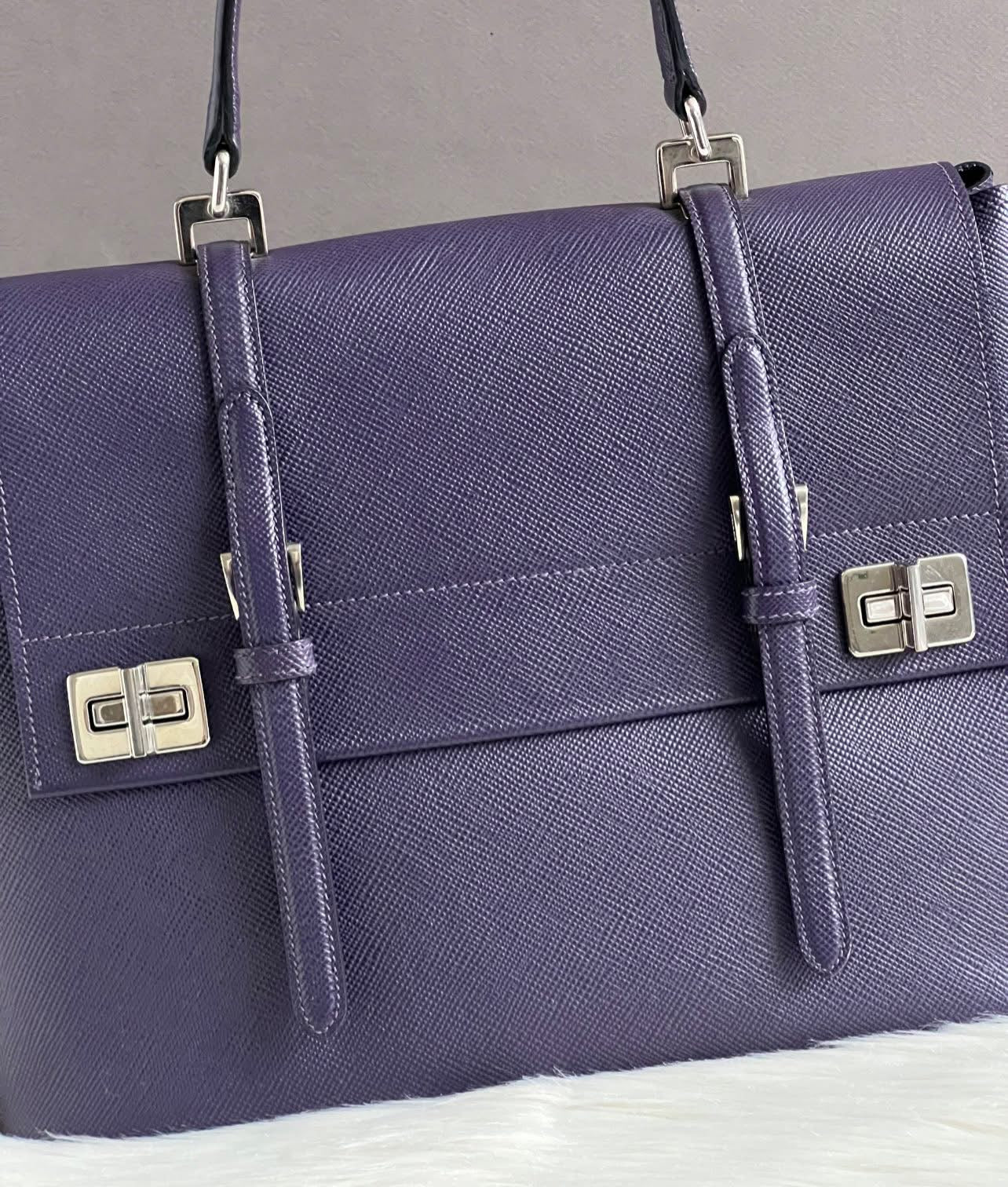 Prada Saffiano Lux Double Turn-Lock Satchel
