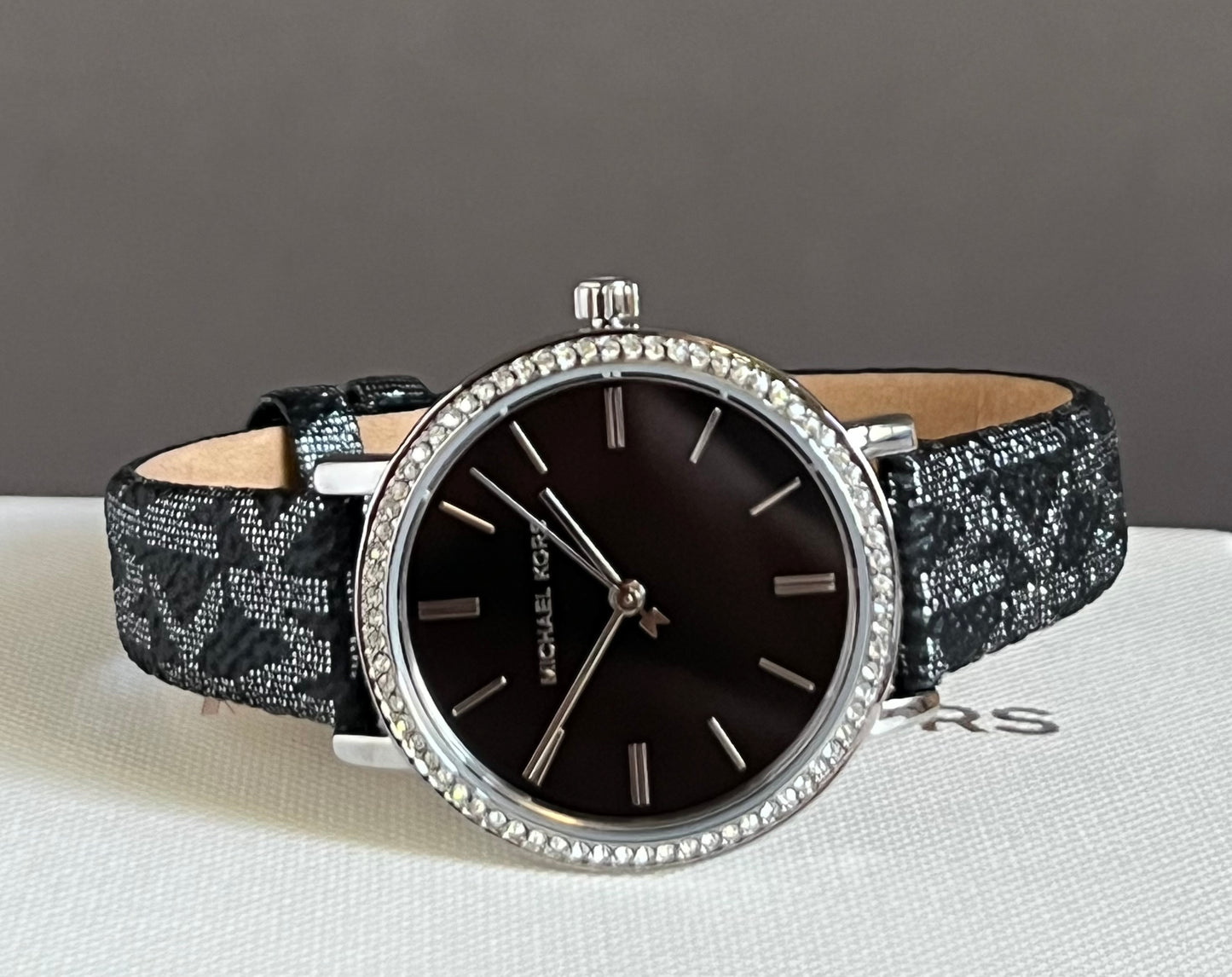 Michael Kors Three-Hand Black and Silver Metallic PVC Watch and Jewelry Set
