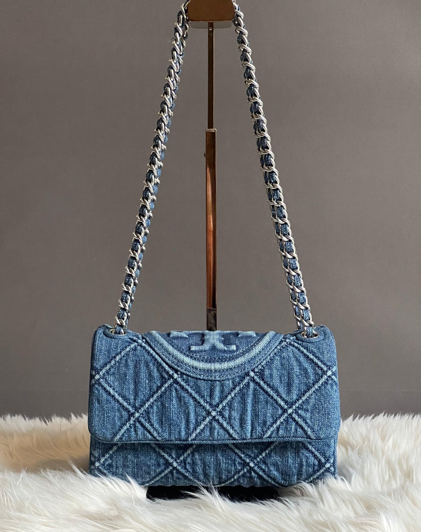 Tory Burch Small Fleming Soft Denim Convertible Shoulder Bag