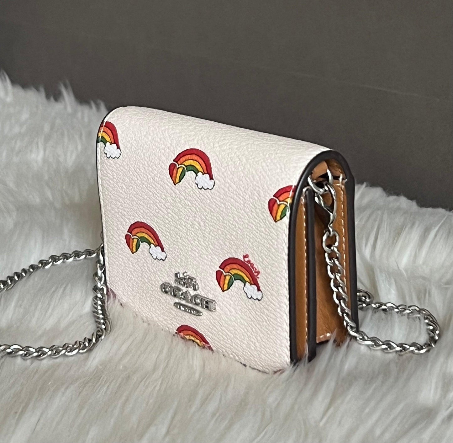Coach Mini Wallet On A Chain With Rainbow Print