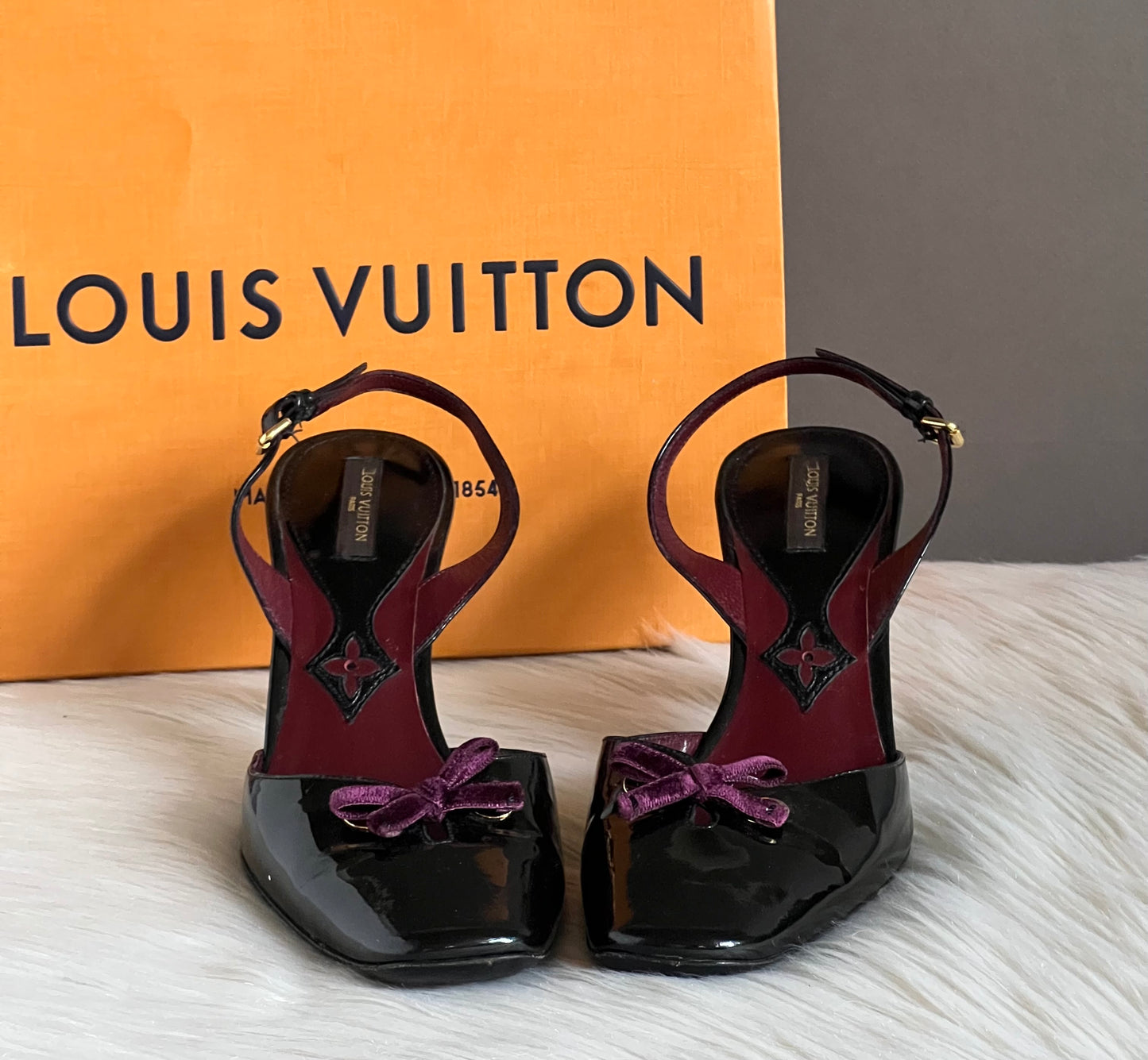 Louis Vuitton Purple Velvet Bow Patent Pumps