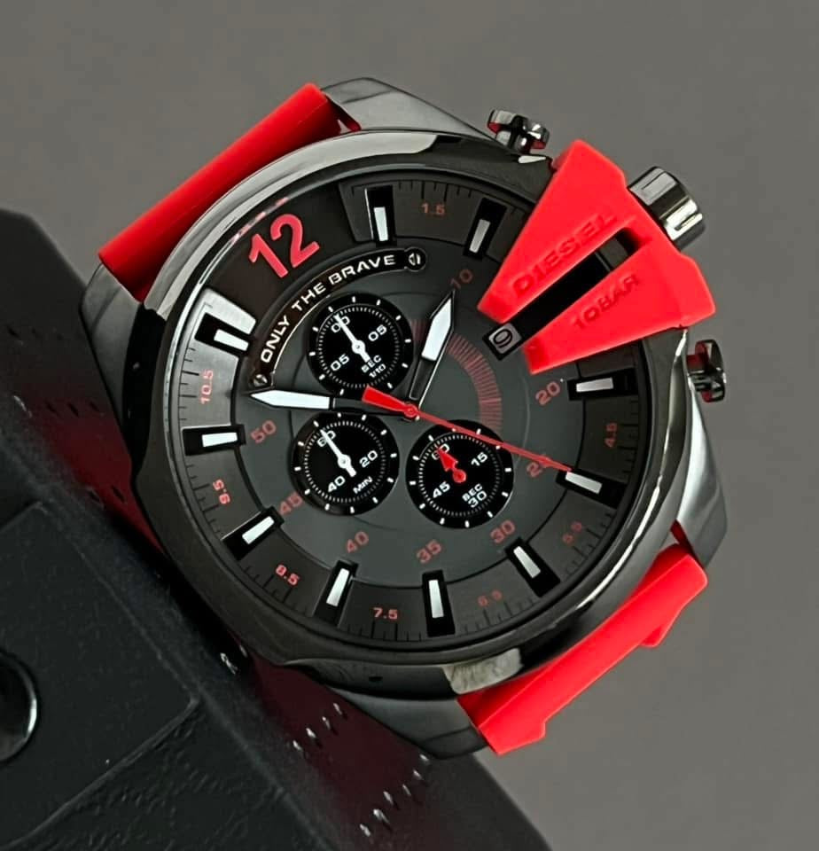 Diesel Men’s Mega Chief Chronograph Gunmetal Red Silicone Watch