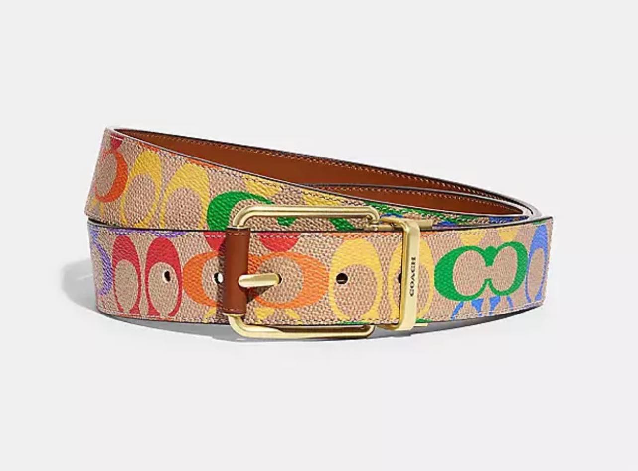 Coach Roller Buckle Cut To Size Reversible Belt In Rainbow Signature Canvas