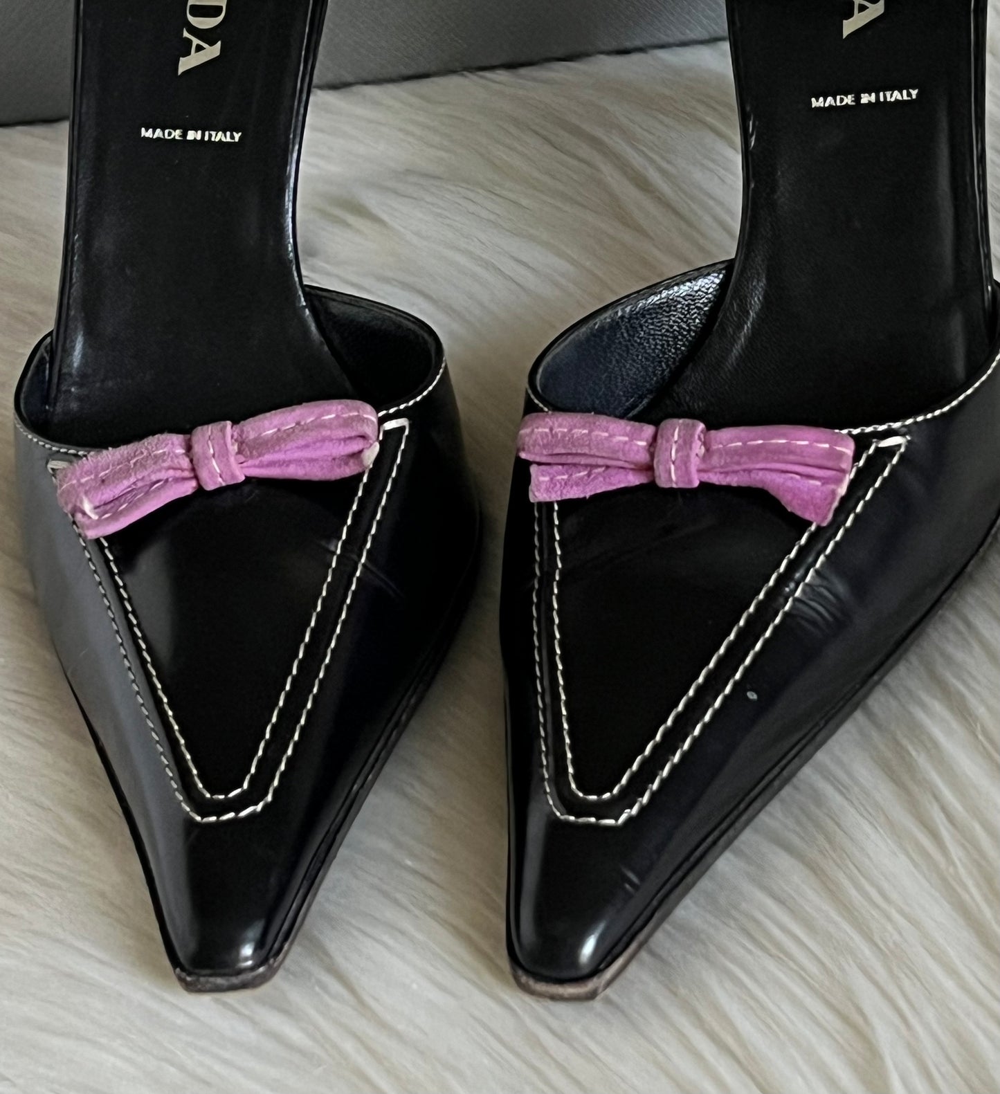 Prada Purple Bow Suede High Heel Pumps