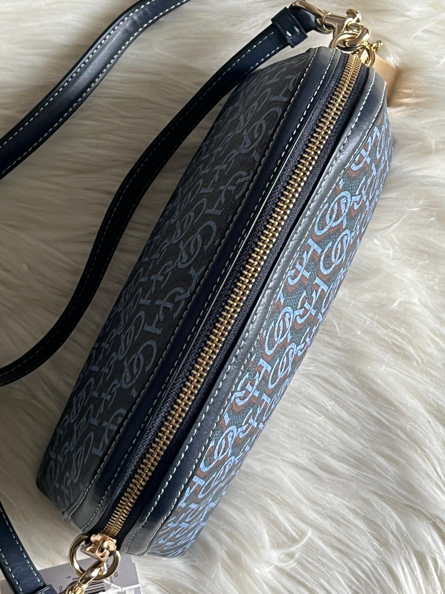Coach Madi Crossbody with Navy Blue Canvas and Leather Monogram Print