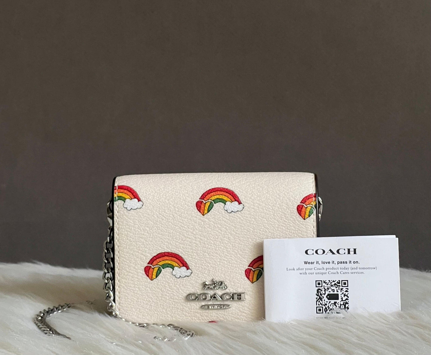 Coach Mini Wallet On A Chain With Rainbow Print