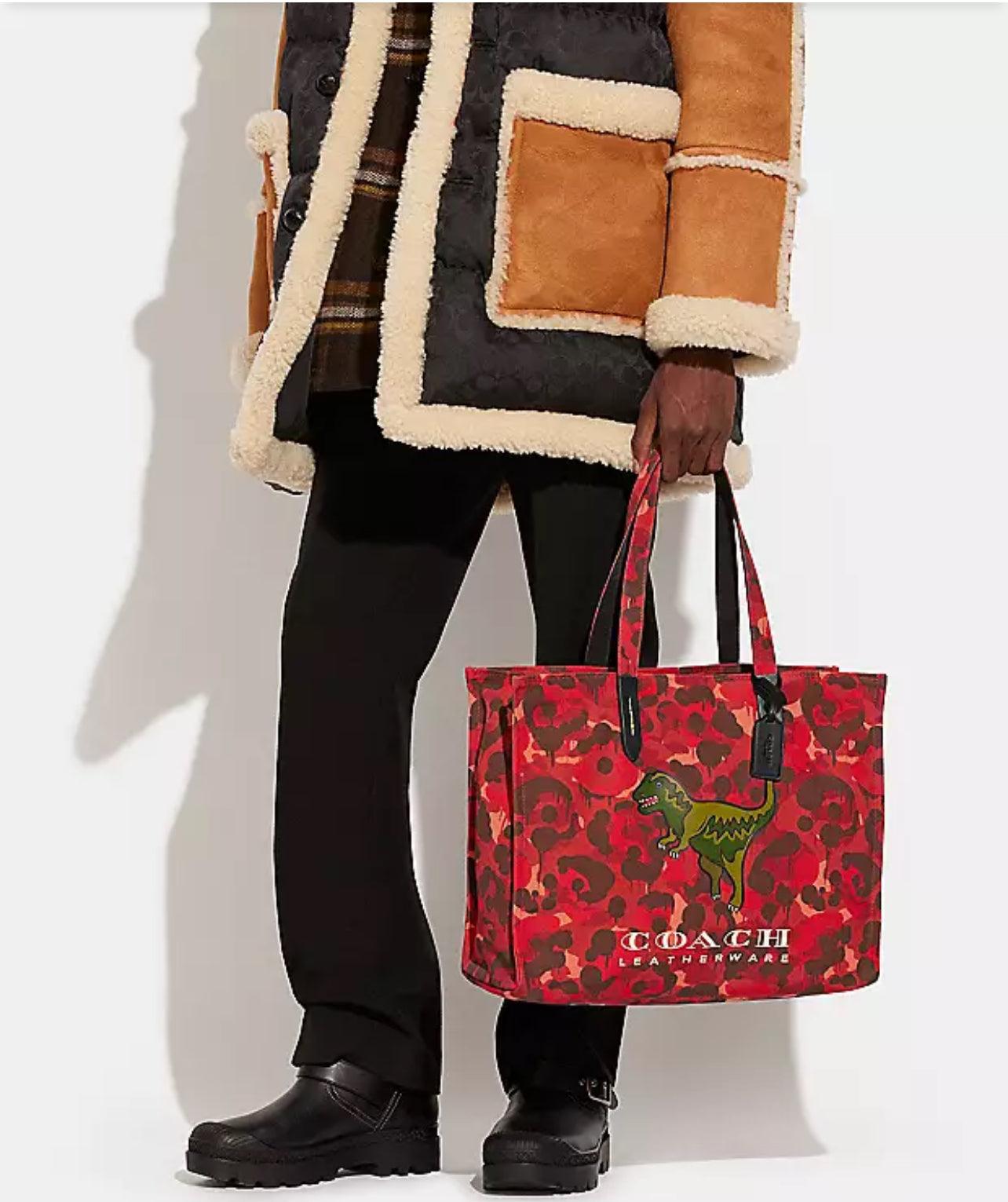 Coach 100% Recycled Canvas Tote 42 with Camo Print and Rexy
