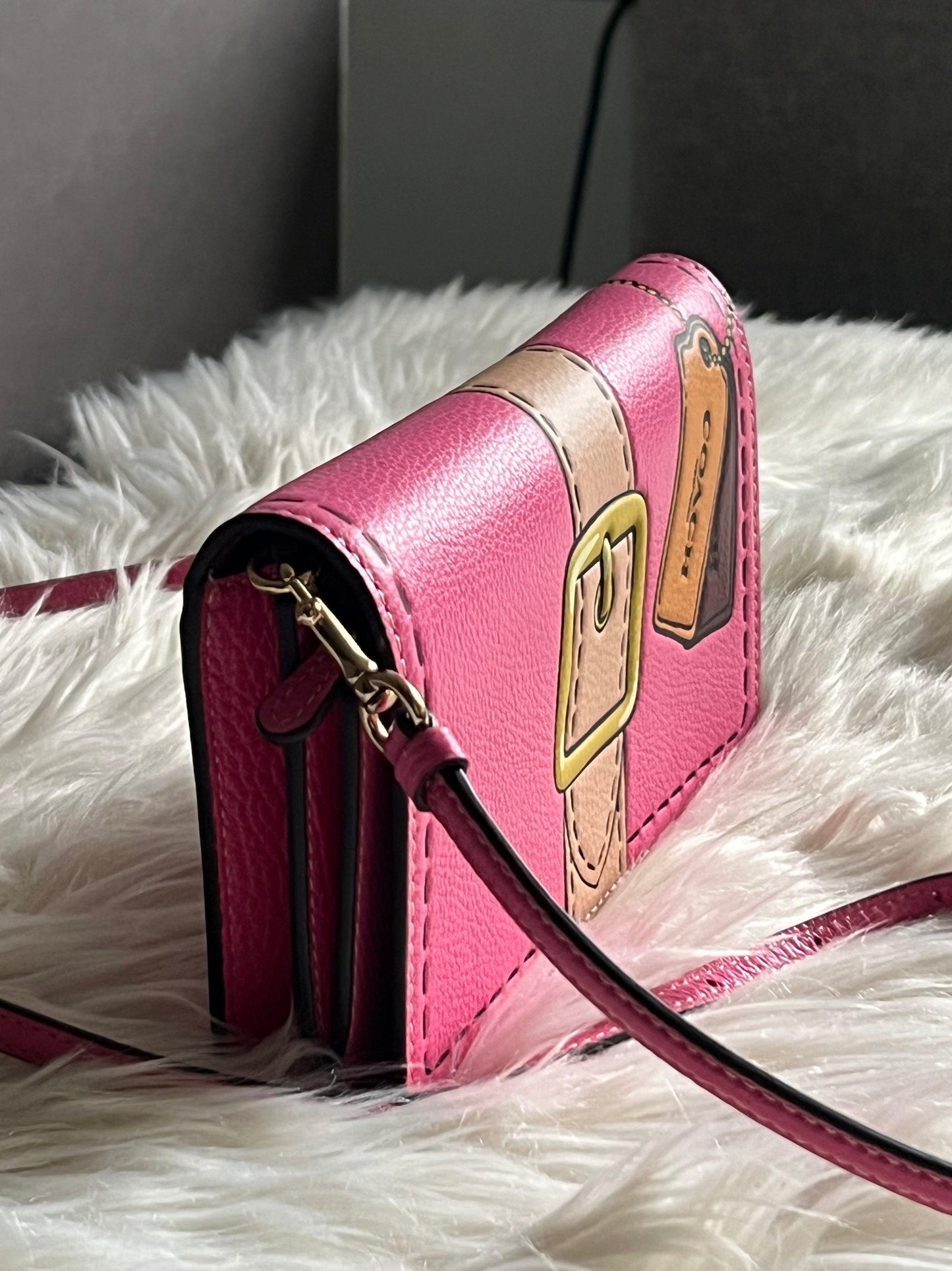 Coach Anna Foldover Clutch Crossbody with Trompe L'oeil Print