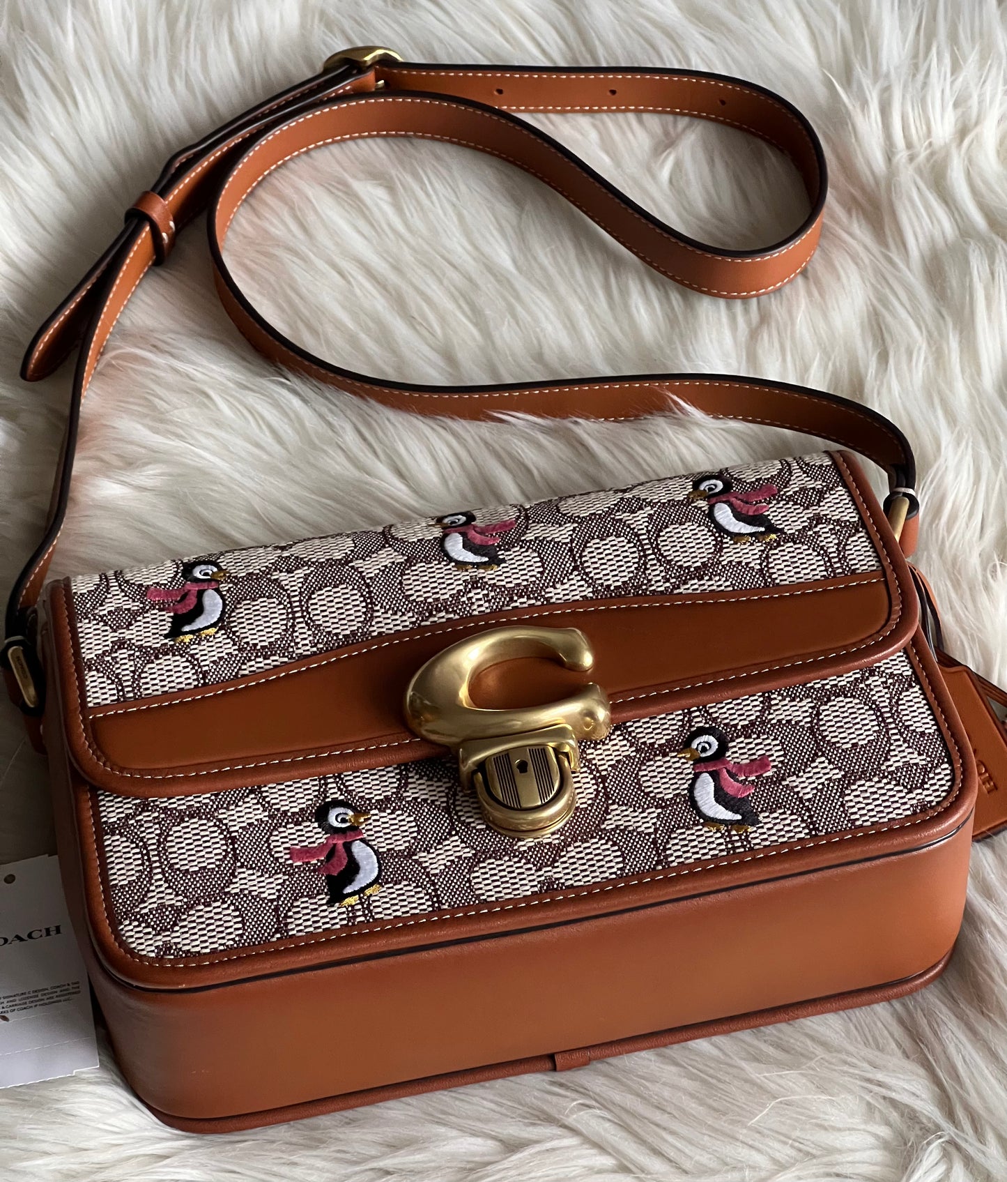 Coach Studio Shoulder Bag in Signature Jacquard with Penguin Motif