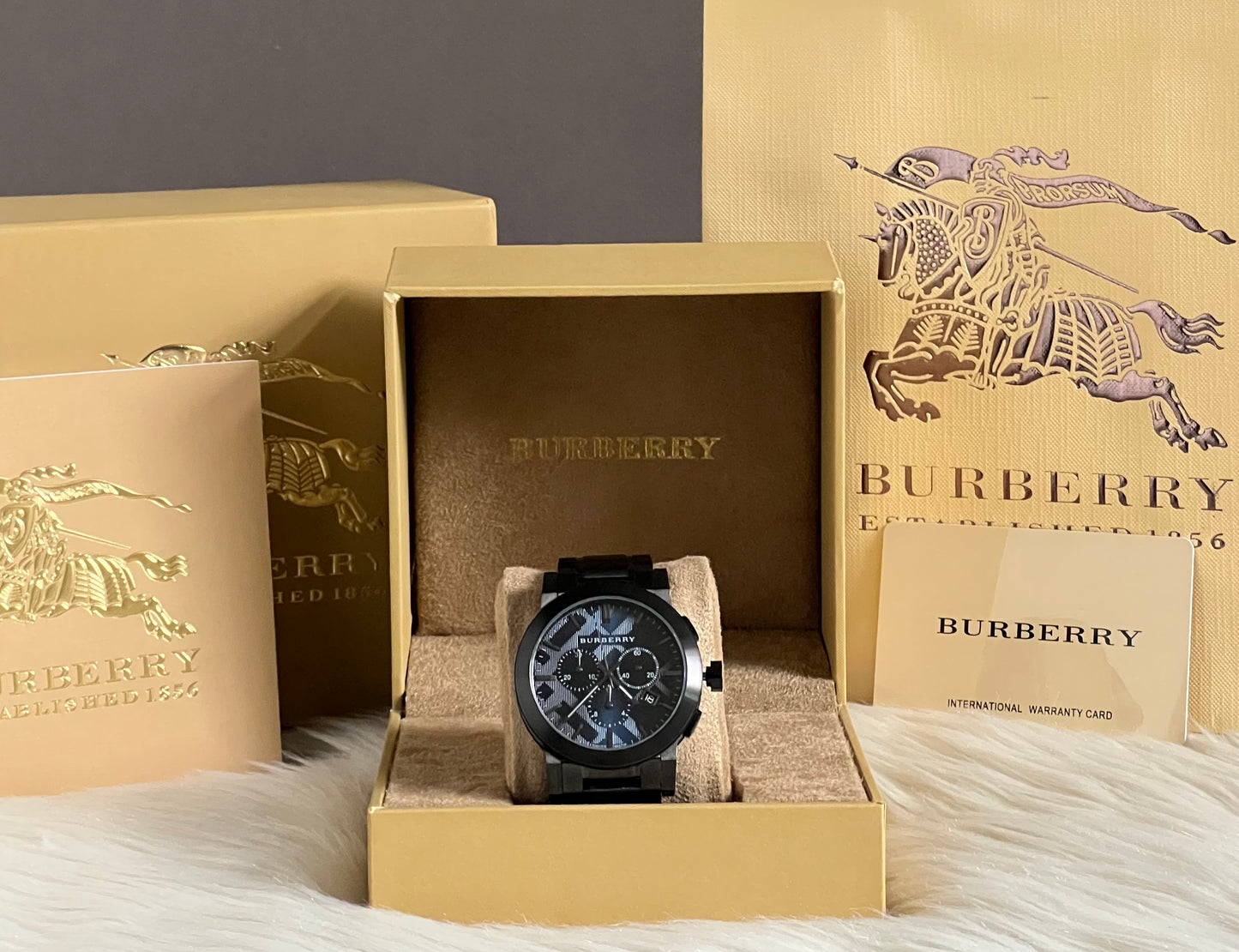 Burberry Men’s Large Check Gray Ion-Plated Stainless Steel Watch
