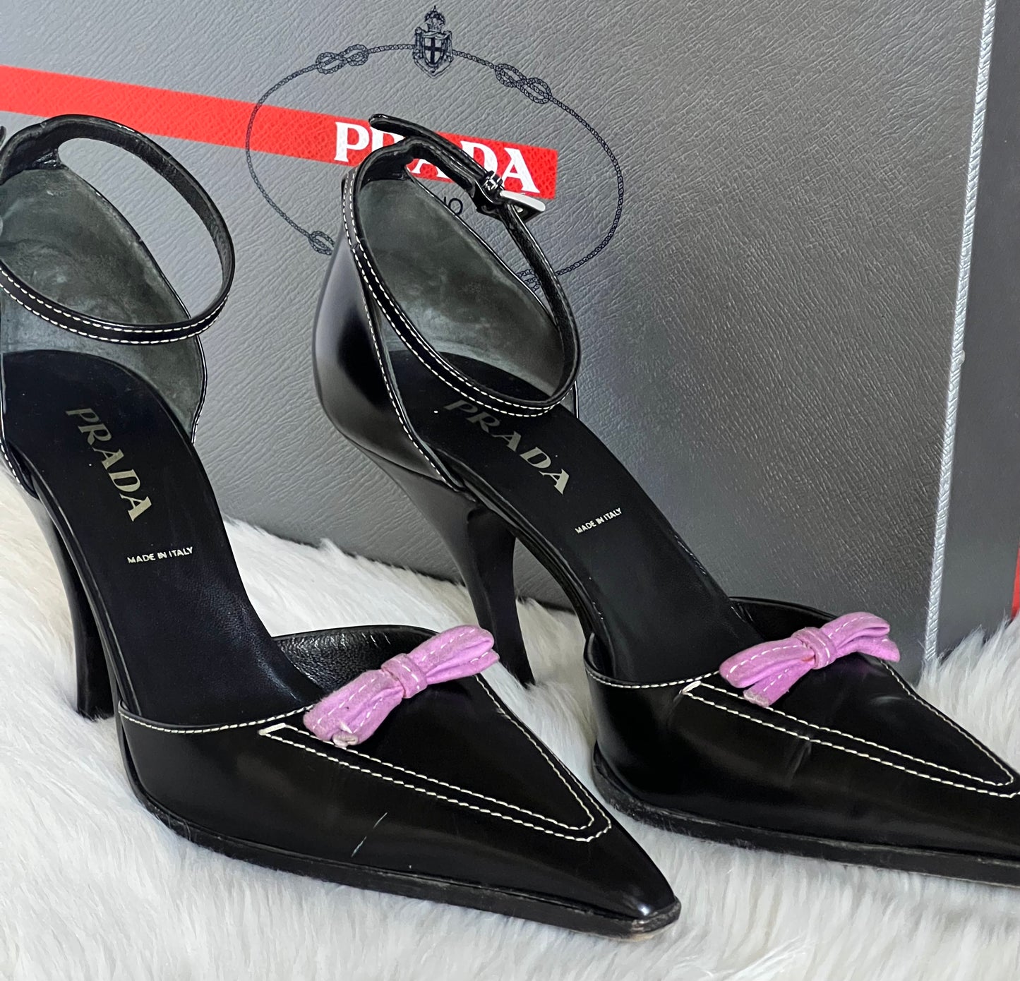 Prada Purple Bow Suede High Heel Pumps