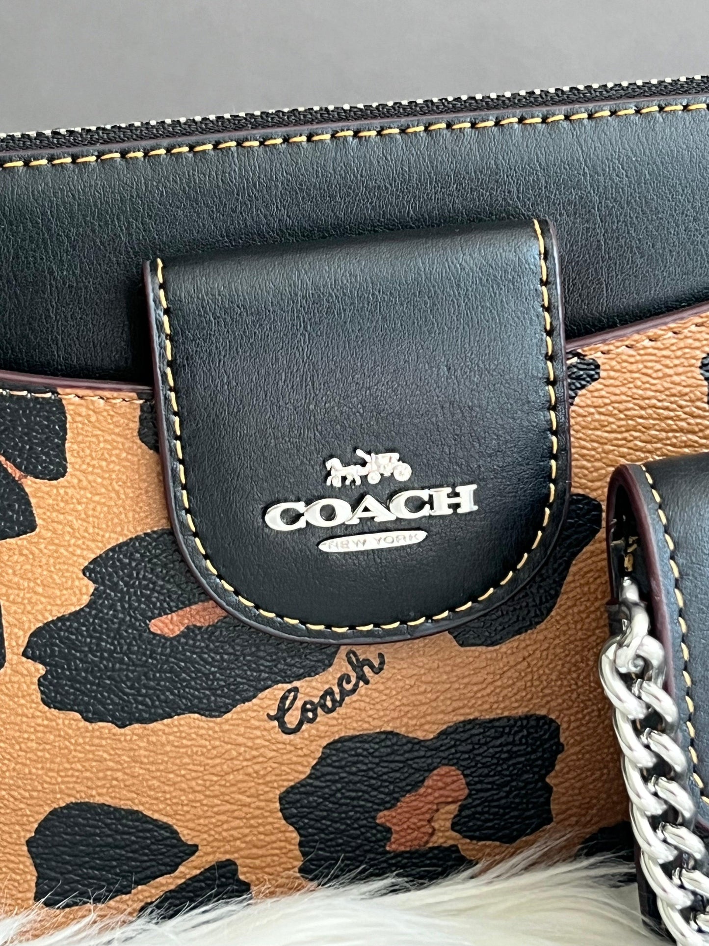 Coach Poppy Crossbody with Card Case with Leopard Print and Signature Canvas