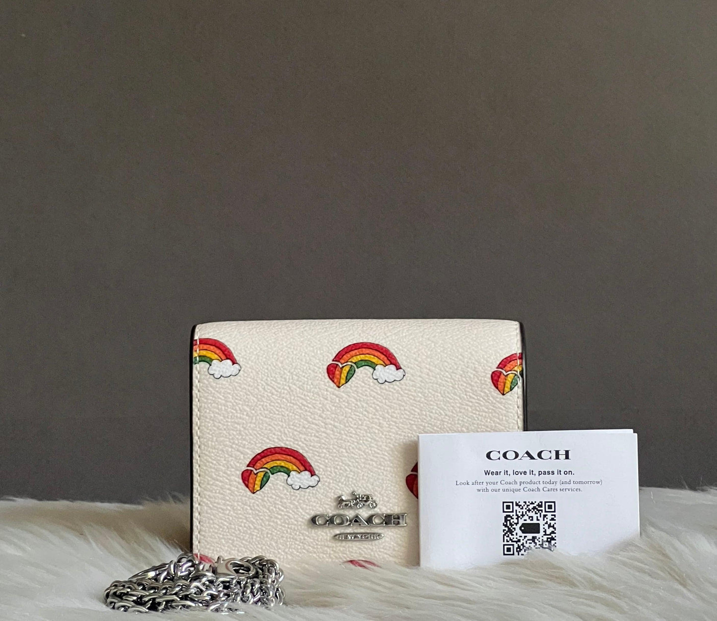 Coach Mini Wallet On A Chain With Rainbow Print