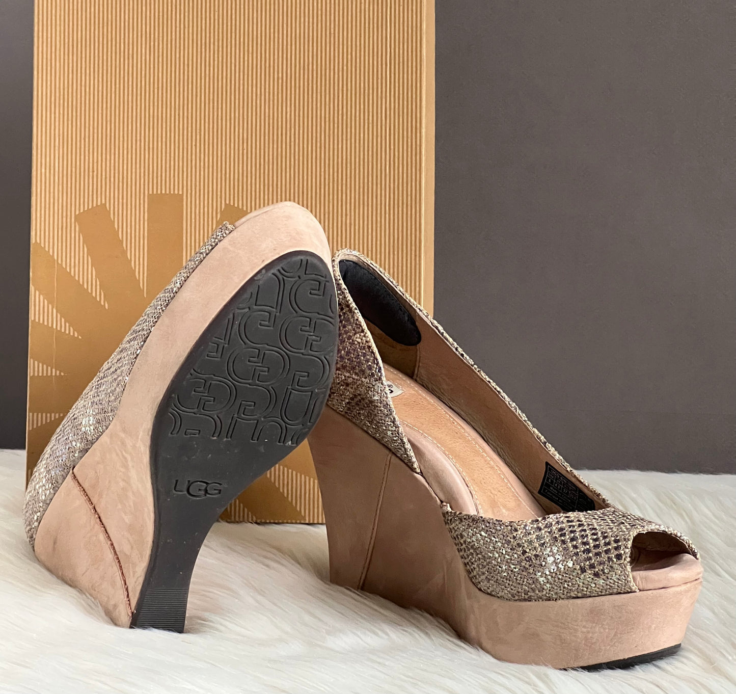 UGG Toura Metallic Snake Print Platform Wedge Sandals