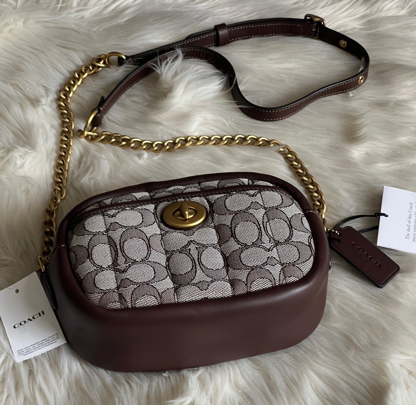 Coach Small Camera Bag in Signature Jacquard with Quilting