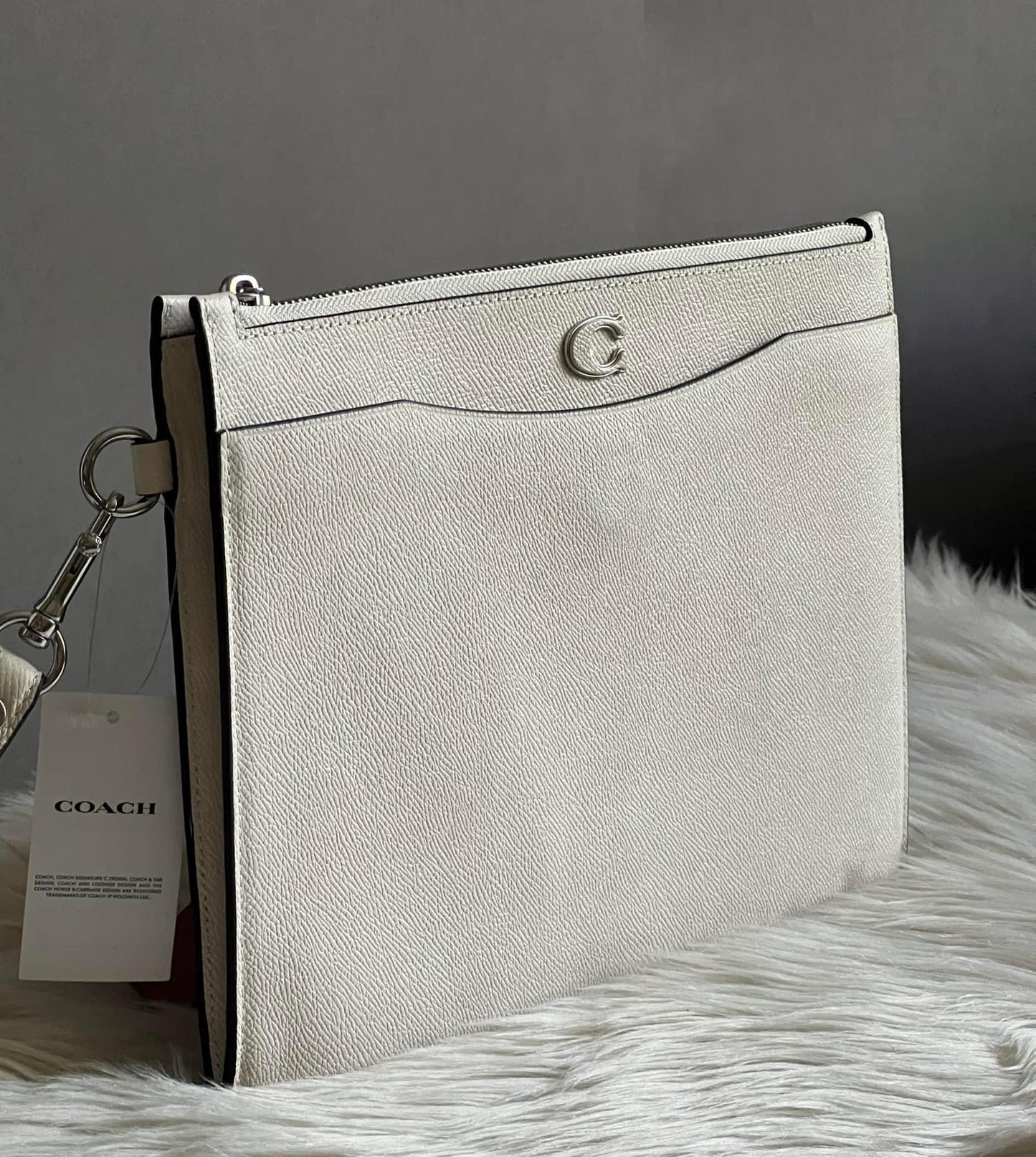 Coach Pouch Wristlet In Crossgrain Leather With Signature Canvas Interior
