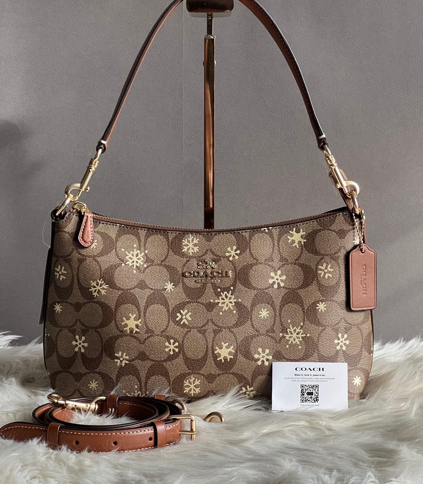 Coach Clara Shoulder Bag in Signature Canvas with Snowflake Print