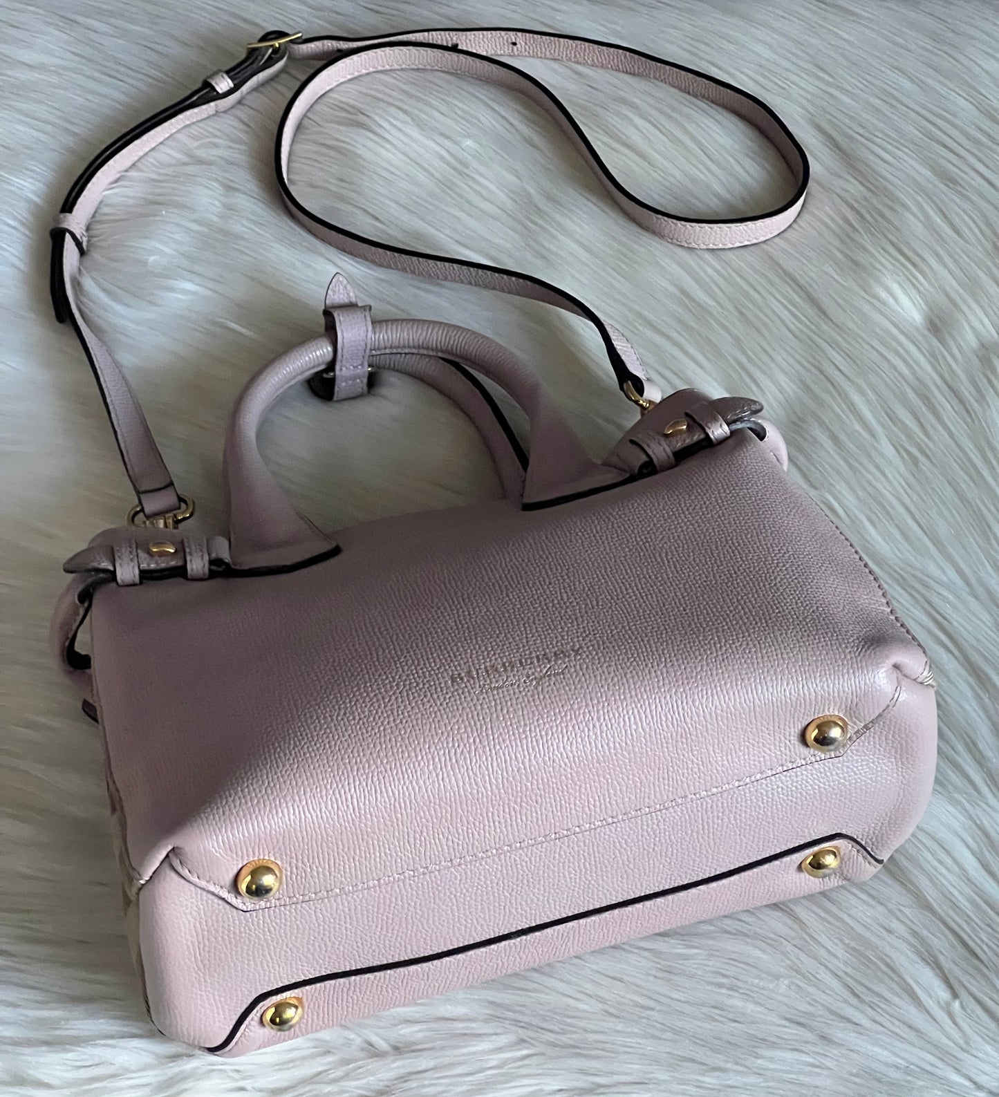 Burberry Derby Leather House Check Small Banner Tote Bag