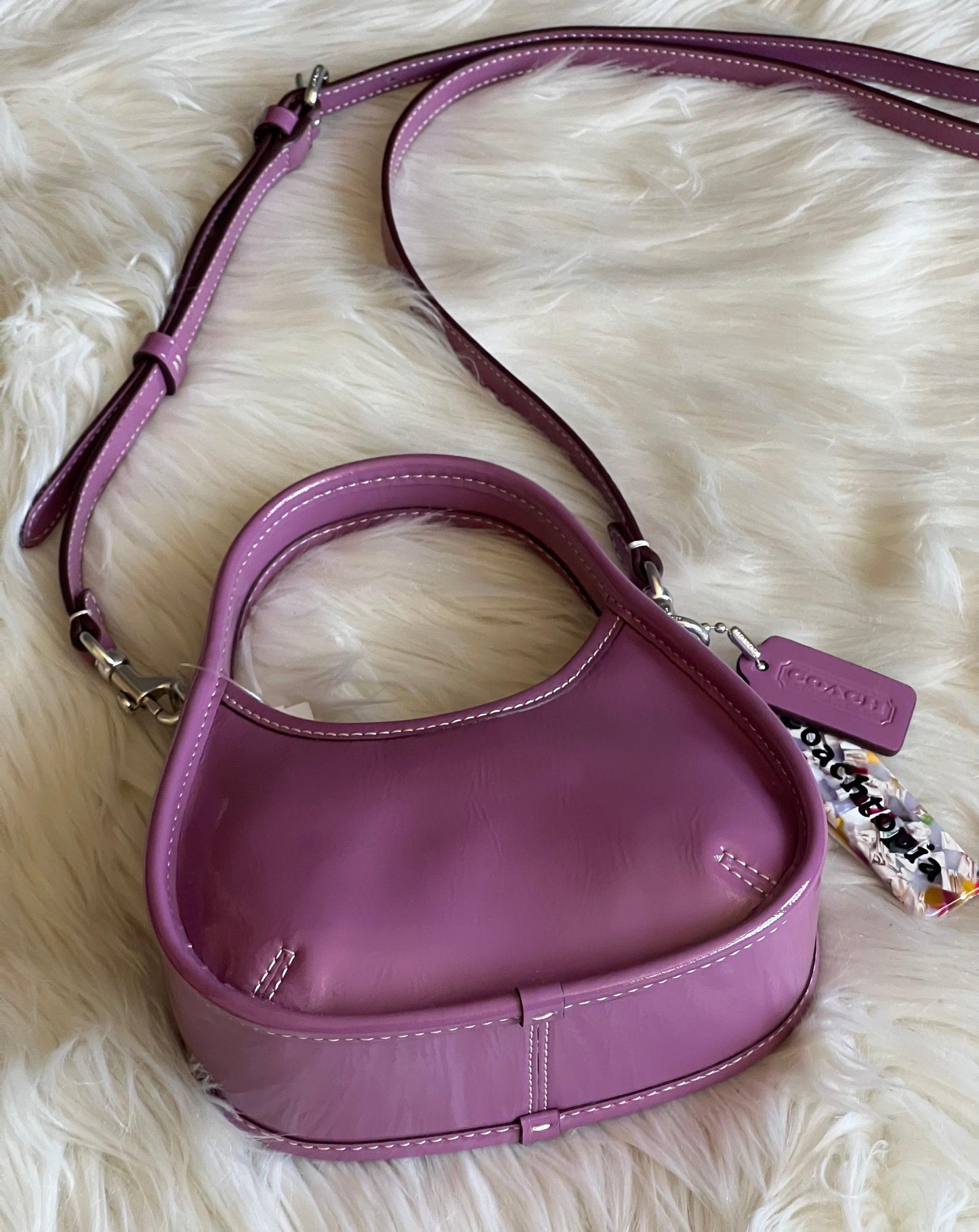 Coach Mini Ergo Bag with Crossbody Strap in Crinkled Patent Leather
