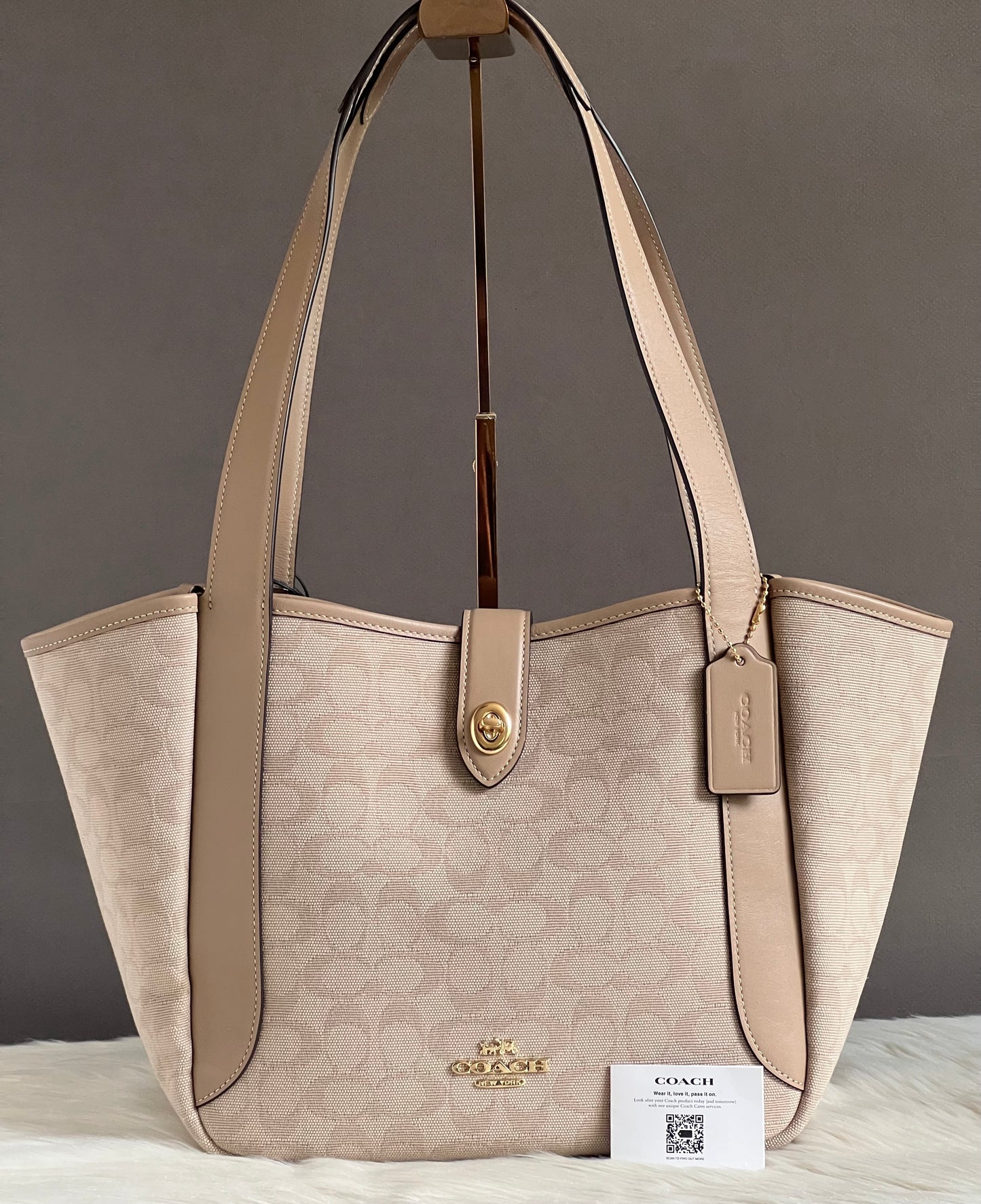 Coach Hadley Turnlock Tote Bag with Signature Canvas