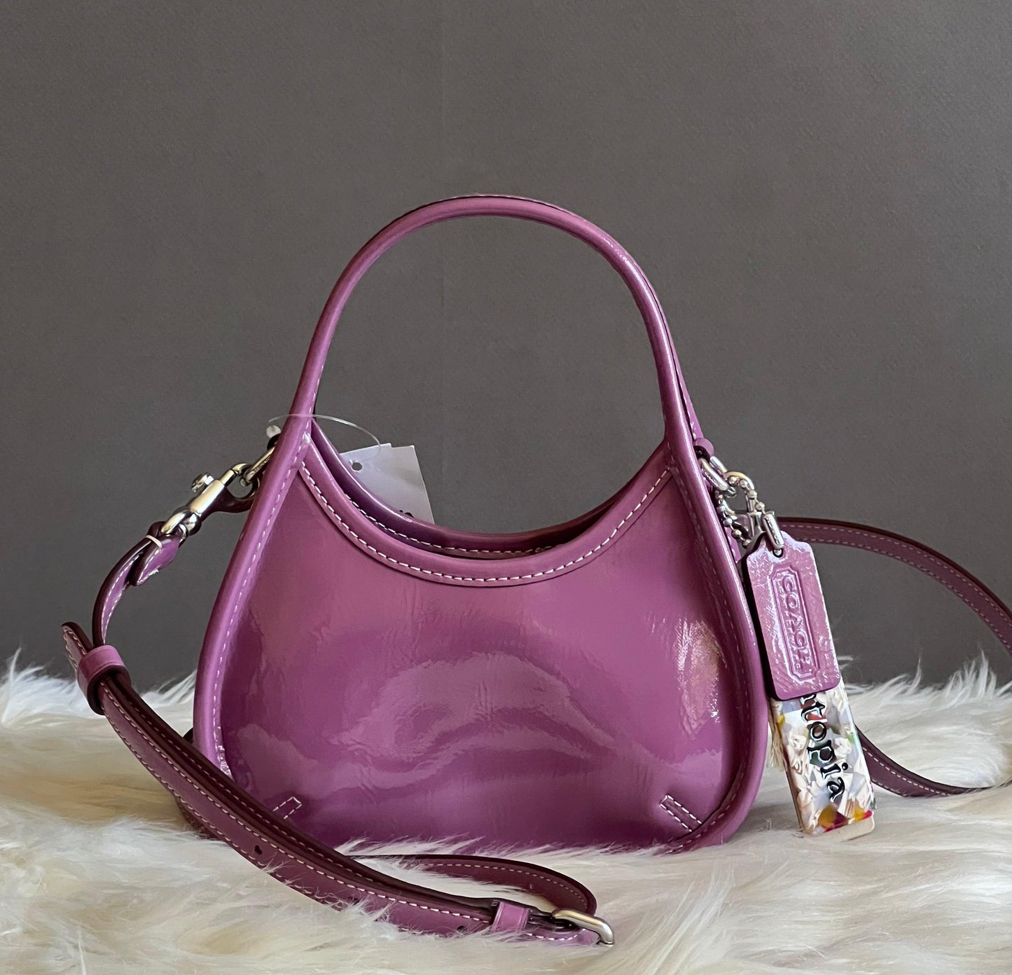 Coach Mini Ergo Bag with Crossbody Strap in Crinkled Patent Leather