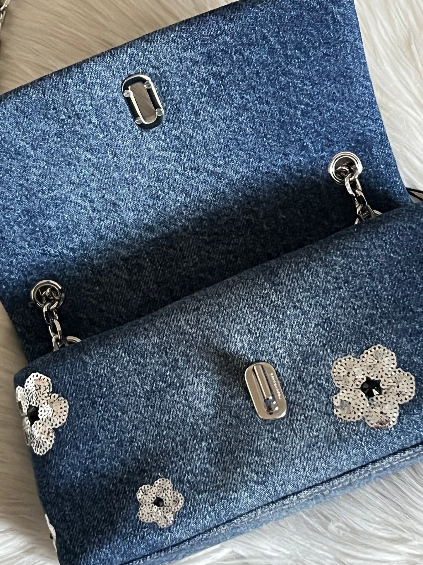Marc Jacobs The Sequin Daisy Denim Dual Chain Mini Bag