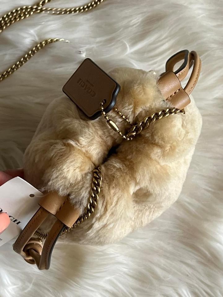Coach Drawstring Pouch in Shearling