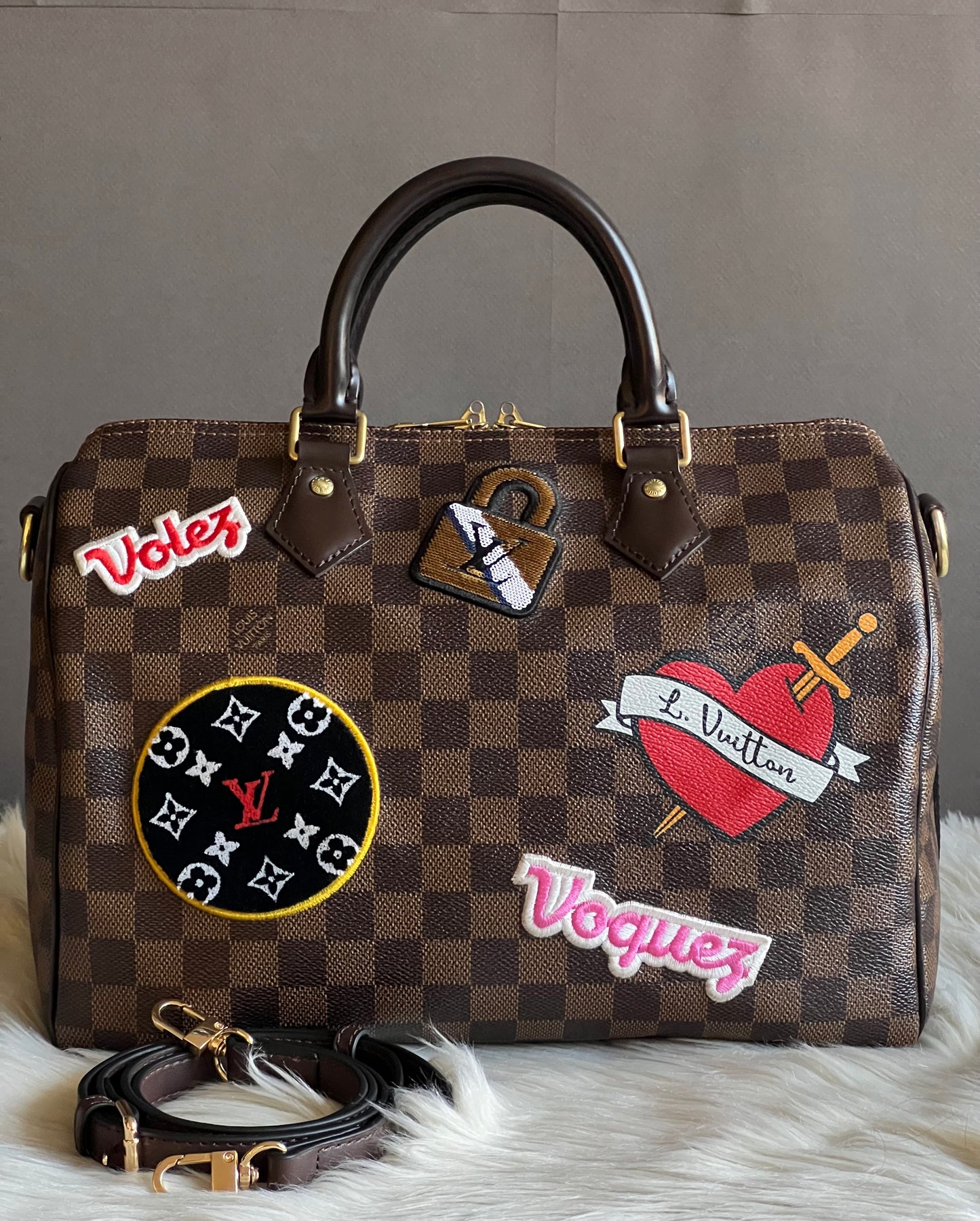 Louis Vuitton Damier Speedy 30 World Tour with Patches