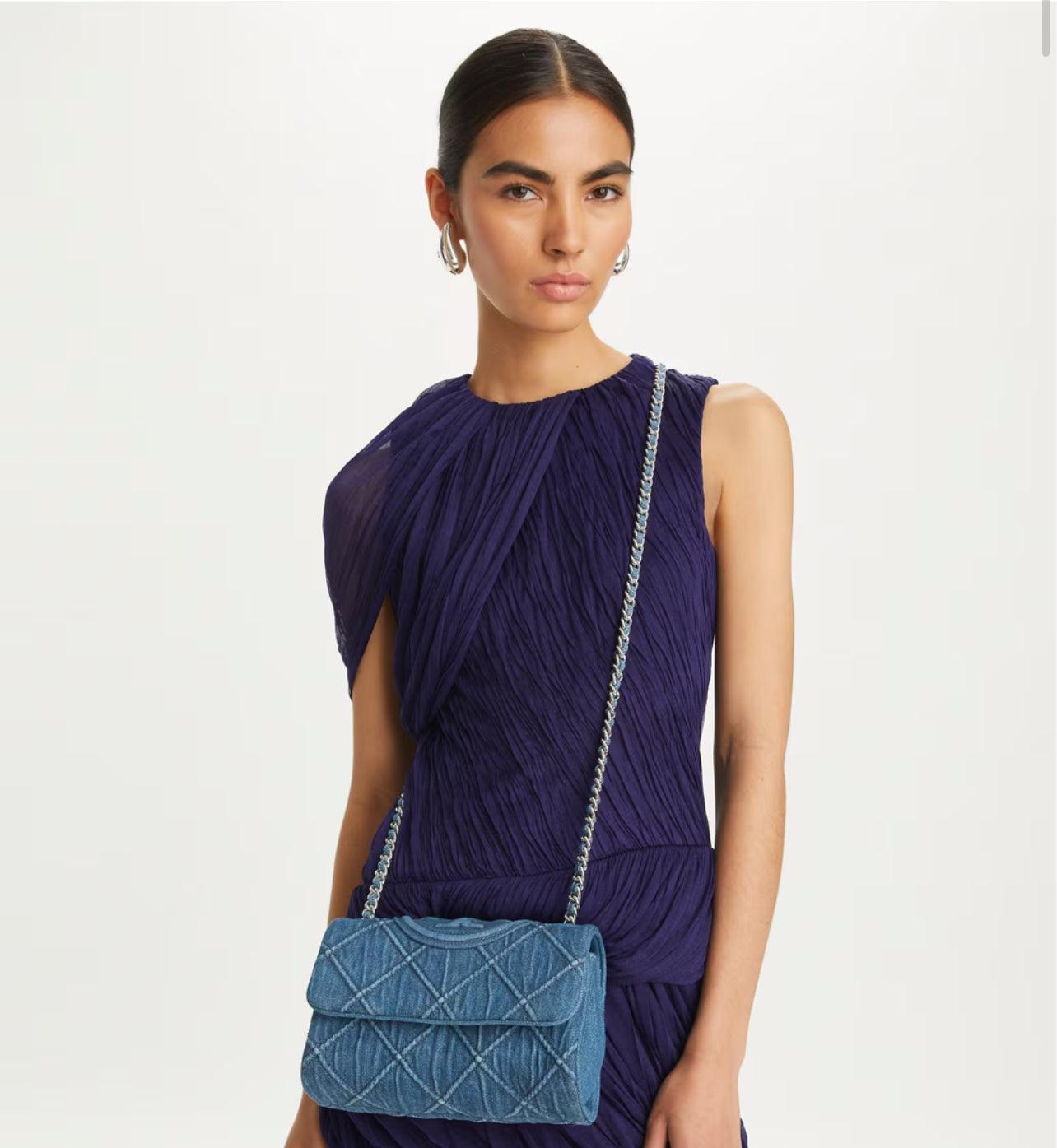 Tory Burch Small Fleming Soft Denim Convertible Shoulder Bag