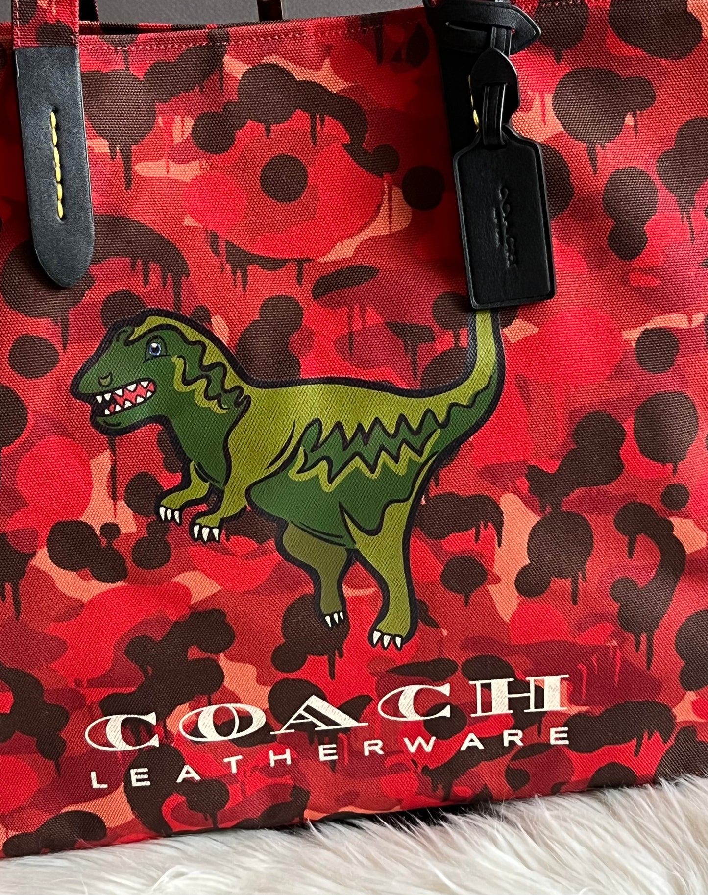 Coach 100% Recycled Canvas Tote 42 with Camo Print and Rexy
